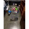 Image 1 : TOTE OF AMAZON OVERSTOCK ITEMS, FLOOR LAMP, TABLE LAMP AND GLOBE