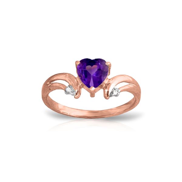 Genuine 0.96 ctw Amethyst & Diamond Ring 14KT Rose Gold - REF-41M4T