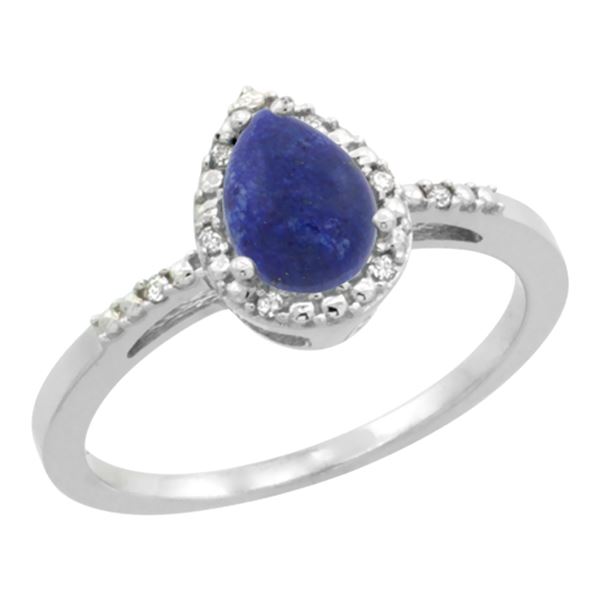 0.85 CTW Lapis Lazuli & Diamond Ring 10K White Gold - REF-19W4F