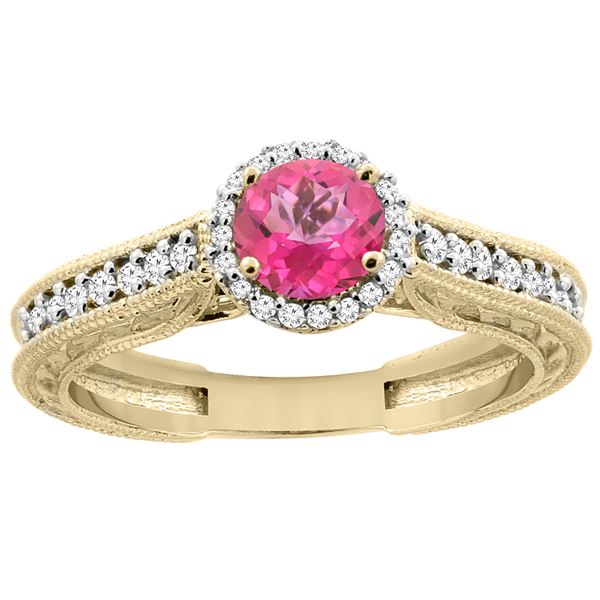 1.24 CTW Pink Topaz & Diamond Ring 14K Yellow Gold - REF-57Y4V