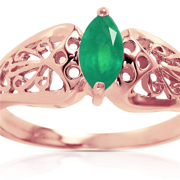 Genuine 0.20 CTW Emerald Ring 14KT Rose Gold - REF-48Z4N