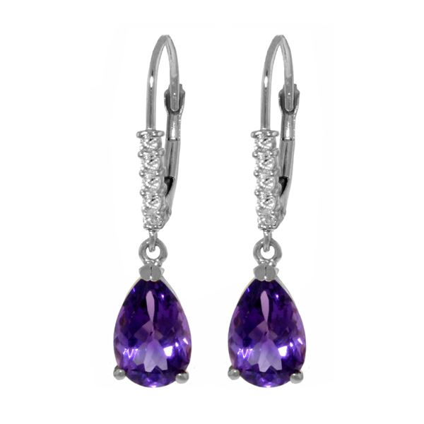 Genuine 3.15 ctw Amethyst & Diamond Earrings 14KT White Gold - REF-44T3A