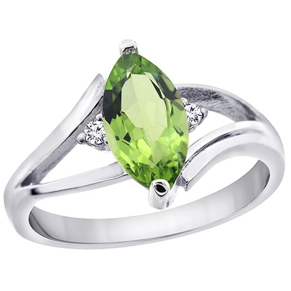 1.14 CTW Peridot & Diamond Ring 10K White Gold - REF-23F2N