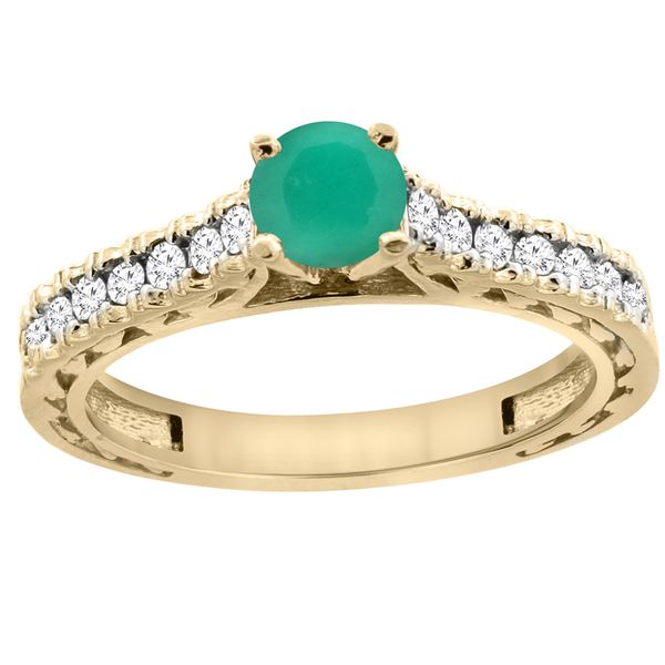 0.81 CTW Emerald & Diamond Ring 14K Yellow Gold - REF-63W5F