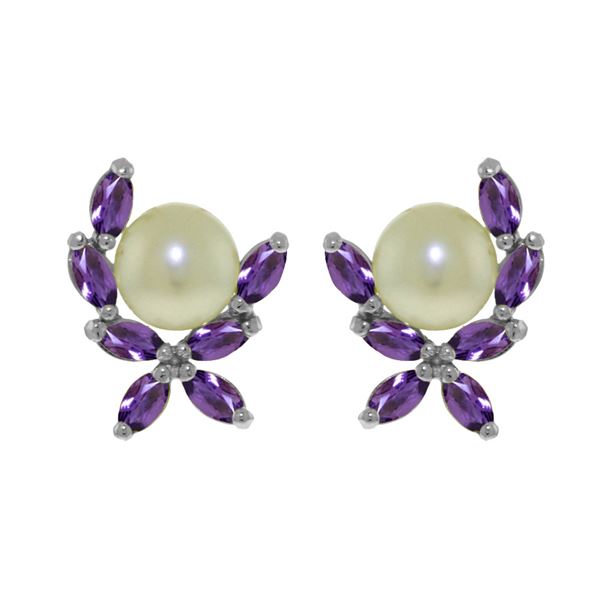 Genuine 3.25 ctw Pearl & Amethyst Earrings 14KT White Gold - REF-30V2W