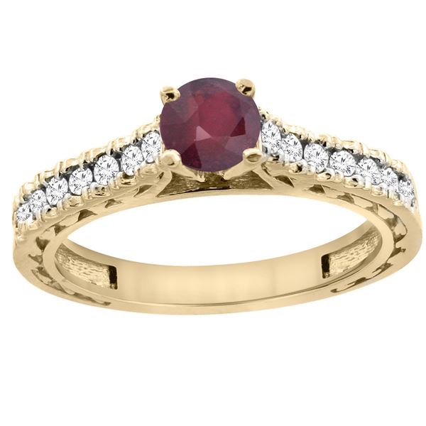 0.90 CTW Ruby & Diamond Ring 14K Yellow Gold - REF-62A7X