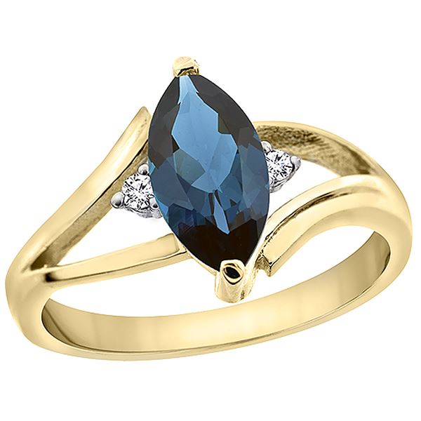 1.24 CTW London Blue Topaz & Diamond Ring 10K Yellow Gold - REF-23F3N