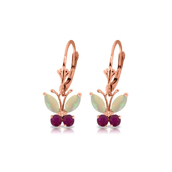 Genuine 1.39 ctw Opal & Ruby Earrings 14KT Rose Gold - REF-41P4H
