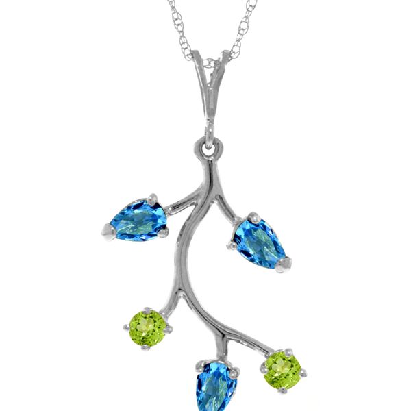 Genuine 0.95 ctw Blue Topaz & Peridot Necklace 14KT White Gold - REF-32A2K