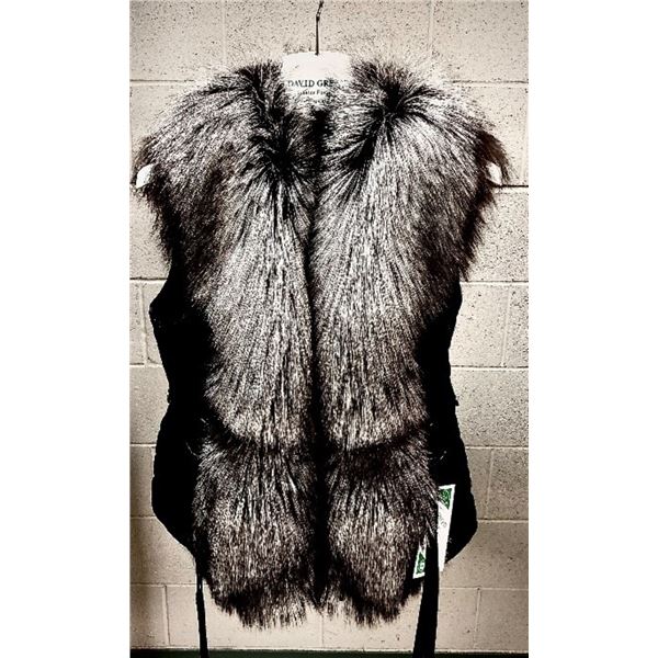 Alaska: David Green Master Furrier Quilted Lamb Leather Vest, with a Silver Fox Collar