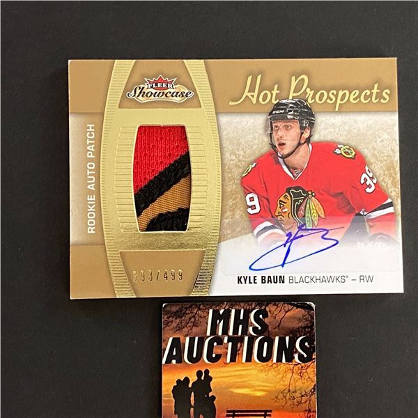 2015-16 FLEER SHOWCASE PATCH/AUTO KYLE BAUN HOCKEY CARD ONLY 499 MADE #393/499 (ref2641)