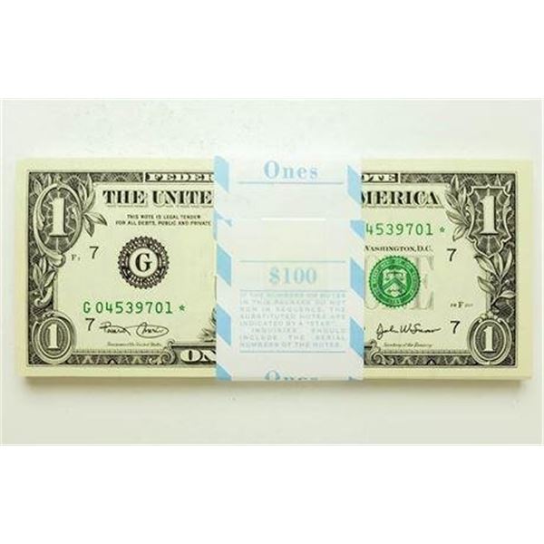 Pack of 100 2003 $1 Federal Reserve Notes Consecutive Star Notes