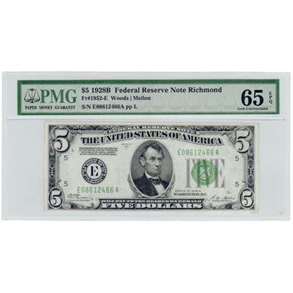 Fr.1952-E 1928B Federal Reserve Note Richmond Woods | Mellon PMG MS-65 EPQ