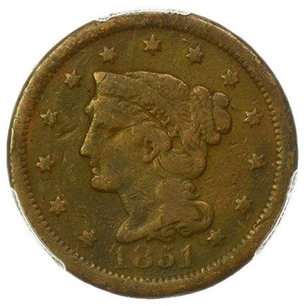 1851 Braided Hair Large Cent PCGS VG-10
