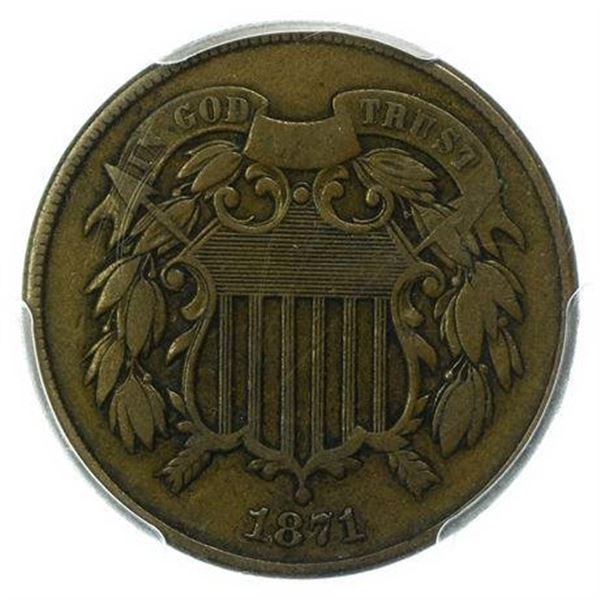 1871 Two Cents PCGS F-15