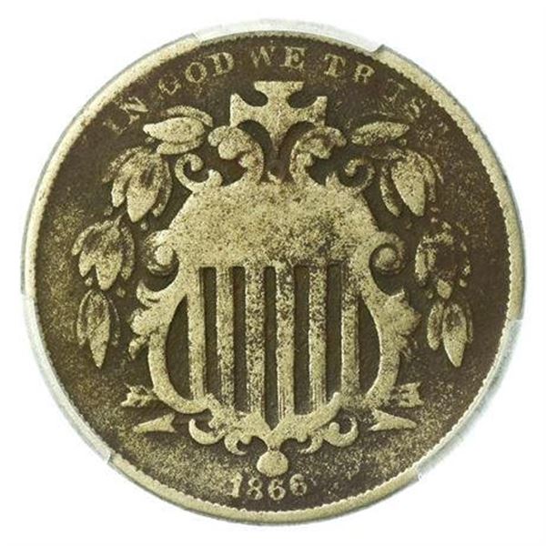 1866 Shield Nickel Rays PCGS Genuine Environmental Damage G Detail