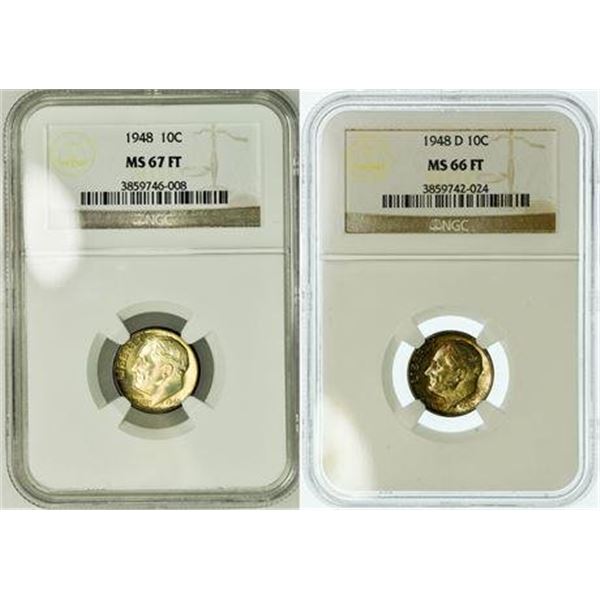 Group of 2 1948 MS-67 FT and 1948-D MS-66 FT Roosevelt Dimes NGC
