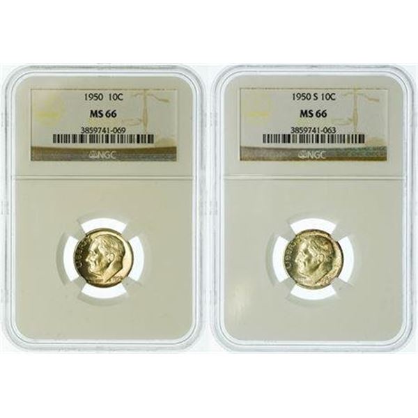 Group of 2 1950 and 1950-S Roosevelt Dimes NGC MS-66