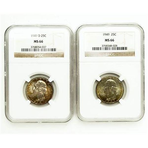 Group of 2 1949 and 1949-D Washington Quarters NGC MS-66