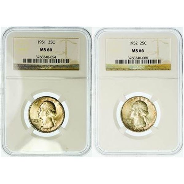 Group of 2 1951 and 1952 Washington Quarters NGC MS-66