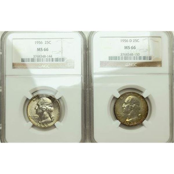 Group of 2 1956 and 1956-D Roosevelt Dimes NGC MS-66