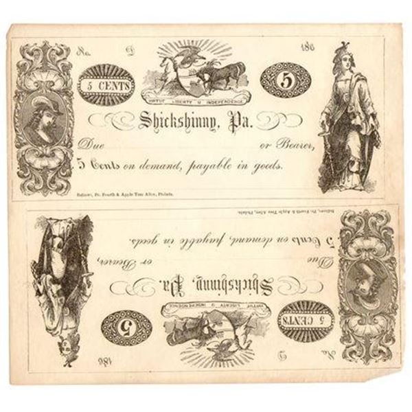 186_ Five Cents Uncut Sheet Shickshinny, Pennsylvania