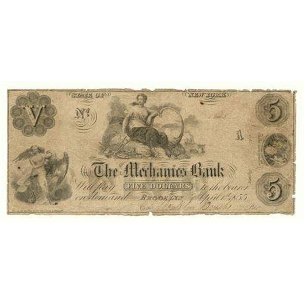 1855 $5 Obsolete Note Mechanics Bank