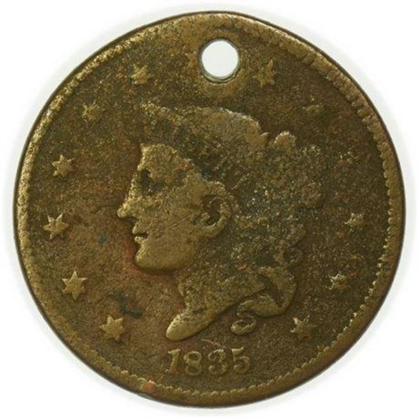 1835 Coronet Head Large Cent - Holed