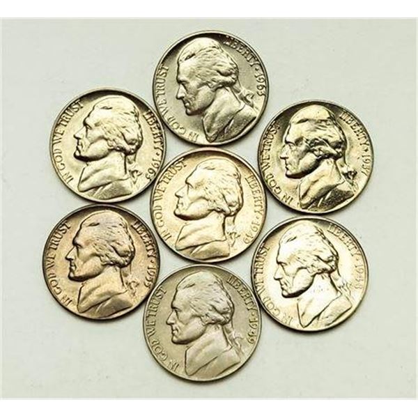 Group of 7 Jefferson Nickels 1948-S, 1949, 1949-D, 1955, 1957-D, 1963, 1963-D