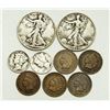 Image 1 : Group of 9 Indian Head Cents, Walking Liberty Half Dollars, and Mercury Dimes