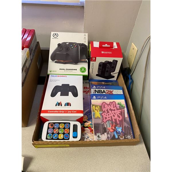 Lot of Misc. PS4 ames, Xbox Dual Charging Station, Nintendo Switch Charge Stand, Nintendo Switch Con