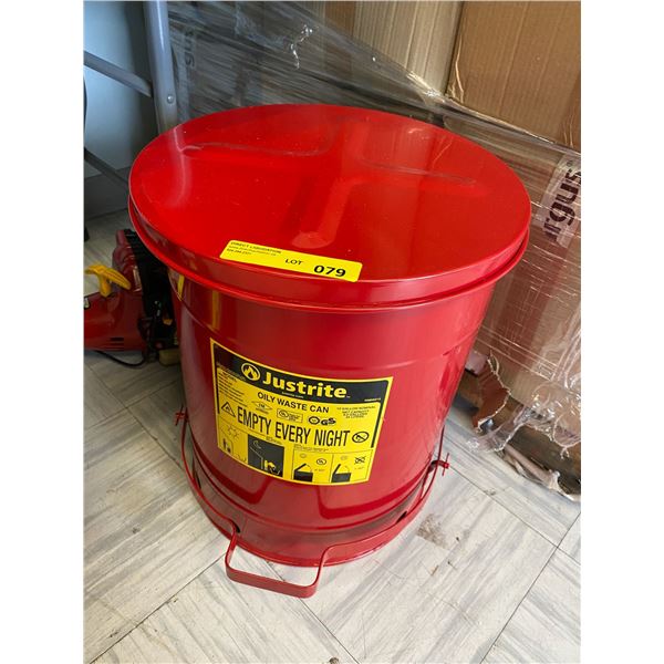 Justrite Oily Waste Can with Foot Control - Painted Red Metal Can