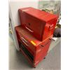 Image 1 : Red Tool Box with Hinged Top -27in x 18in x 48in tall - Estate Item - empty - no contents