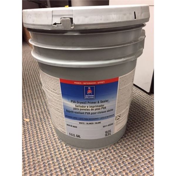 One Five Gallon Pail of Sherwin Williams PVA Drywall Primer & Sealer - White - unopened