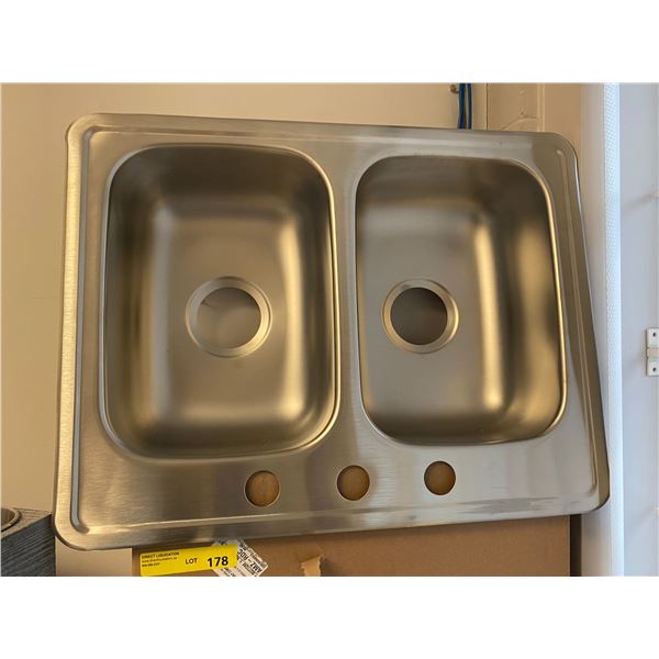Stainless Steel Double Kitchen Sink - with cut-outs for faucet - 25in x 19in