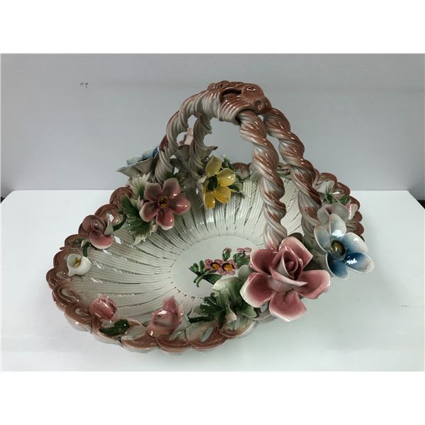 Capodimonte Flower Basket - made in Italy - Excellent Condition - approx. 17in long x 14in wide x 11