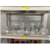Image 1 : Shelf Lot of Crystal and Glass Pieces - Decanters, Candlesticks, Bowls, Vases - all in excellent con