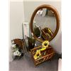 Image 1 : Group Lot of Home Décor Items - magazine rack, ceramic sunflowers, Wood Framed Oval Mirror, 26in Zee
