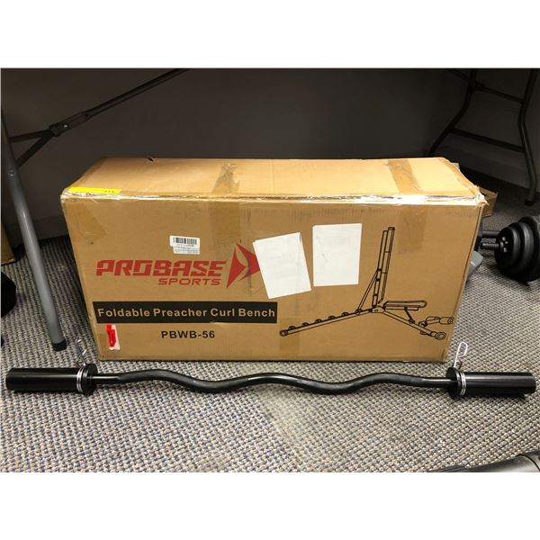 Probase Sports - Foldable Preacher Curl Bench and Weight Bar