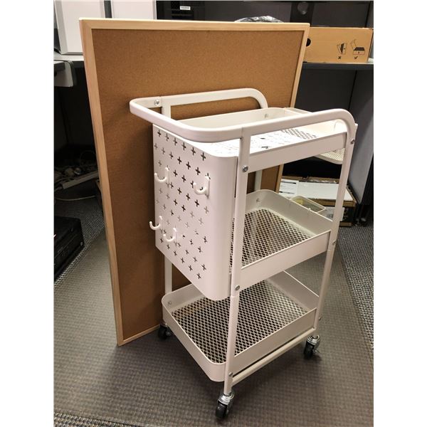 Cork Bulletin Board (approx. 24 x 36in) and 3-Tier Storage Trolley