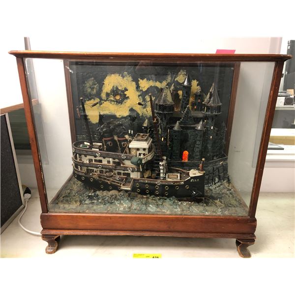 Curio Cabinet with Castle and Ship Models ( The Star and Medieval Castle)