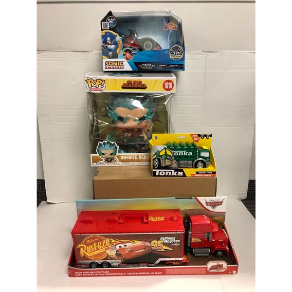 Group of Toys - Pop Infinite Deku with Eri, Sonic Radio Control Car, Tonka Garbage Trunk & Cars - Ma