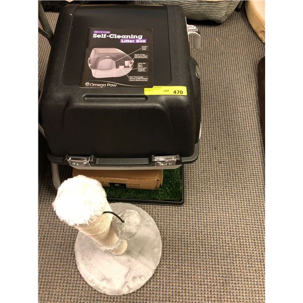 Omega Paw Self Cleaning Litter Box and Cat Scratching Post plus ultra cat litter and Astroturf for d