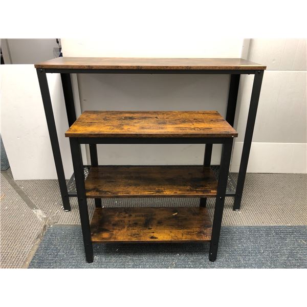 Wood Hallway Table with Mesh Bottom Shelf- 40 x 14 x 32in and matching smaller shelving unit 24 x 12