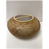 Image 5 : Two Pendant Light Fixtures - One with White Feathers and the other woven bamboo