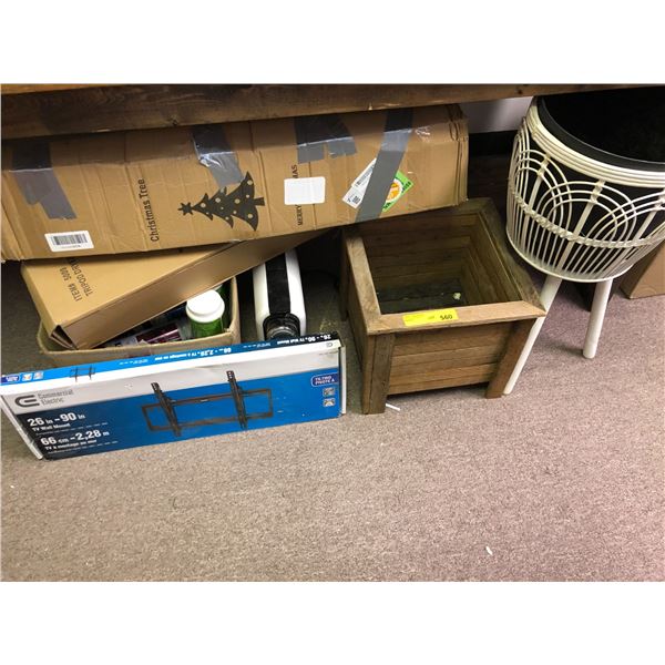 Misc. Group of plant pots/boxes , Christmas Trees, TV Wall Mount and more