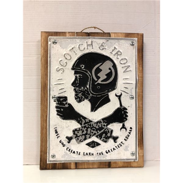 Scotch & Iron Wood Reproduction Sign - approx. 12 x 15in