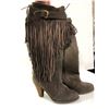 Image 2 : NAUGHTY - Ladies Brown Swede Boots with Fringe - Size 6 - NEW