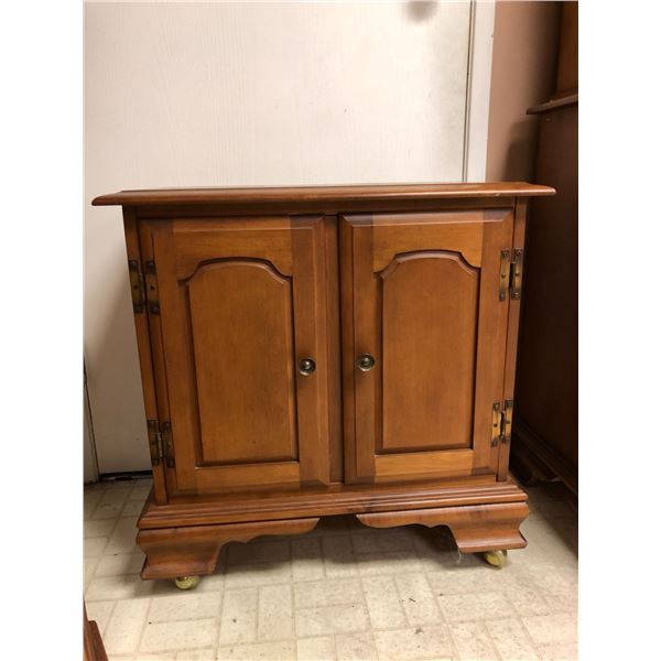 Vintage Maple Cupboard on Rolling Wheels - Great Condition - approx. 25in x 15 1/2in x 26in