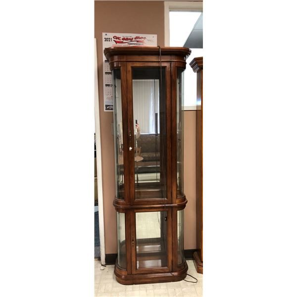 Curio Cabinet with Bent Glass Sides - Great Condition - approx. 28 1/2in x 11 1/2in x 76 1/2in with